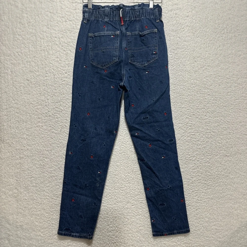Tommy Hilfiger Women's Paperbag High Rise‎ Star & Flag Waist Jeans Blue Size 2